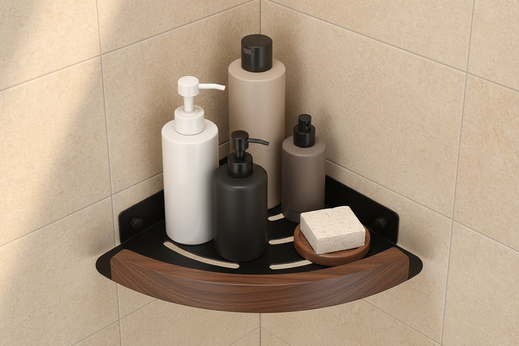 Etagere de douche d'angle sans perçage - Terra Noire - SHOWERMATE