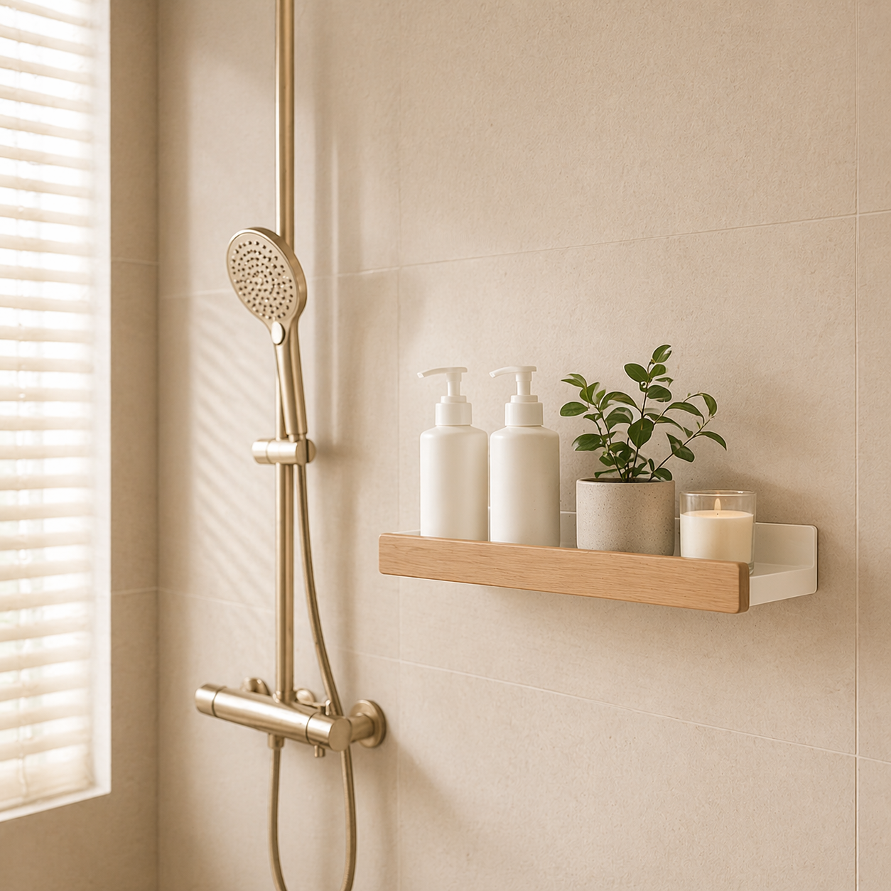 Etagère de douche sans perçage - Ambiance pure bois