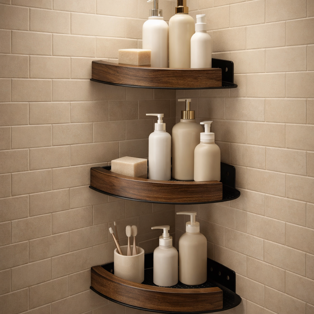 Etagere de douche d'angle sans perçage - Terra Noire - SHOWERMATE