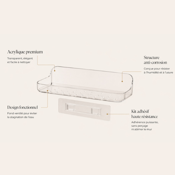 Etagère de douche sans perçage - Clarté flottante