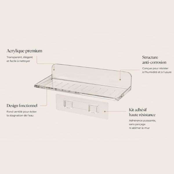Etagère de douche sans perçage - Crystal Flow