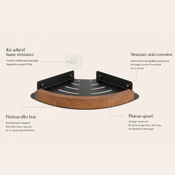 Etagère de douche d'angle sans perçage - Terra Noire