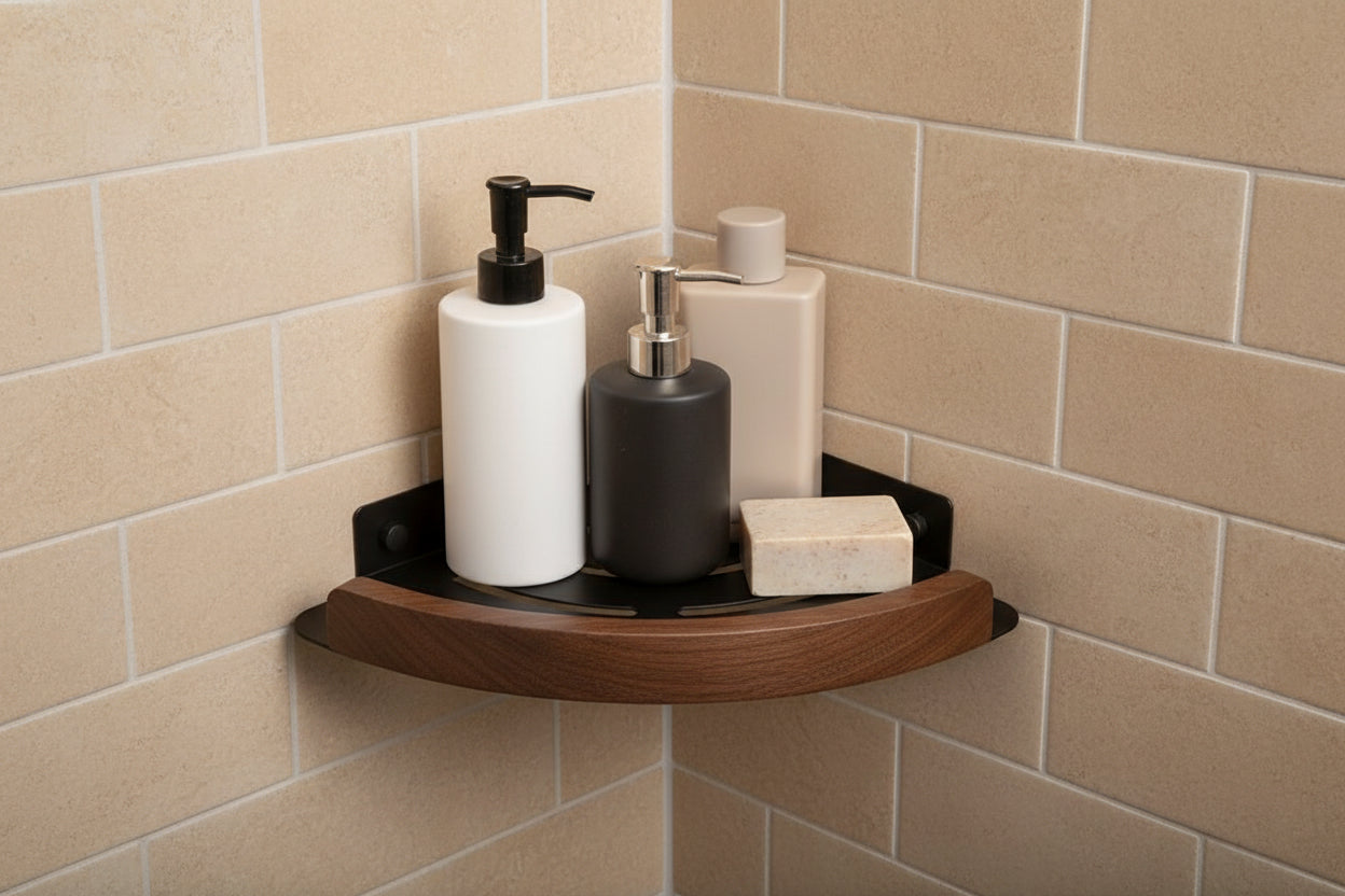 Etagere de douche d'angle sans perçage - Terra Noire - SHOWERMATE